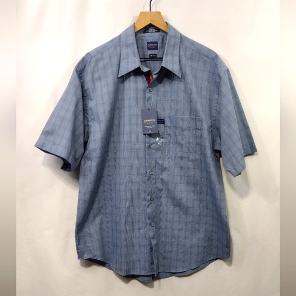 NWT Arrow Plaid Button Shirt Mens L Blue Casual Comfy Retro 90s Y2K